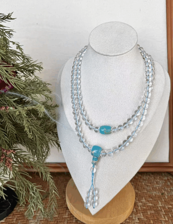Chaplet: 108 White Crystal (Turquoise) D106