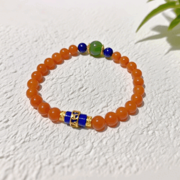 Bead Bracelet: Red Agate Six-Character Mantra D91
