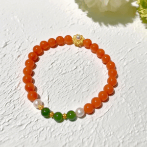Bead Bracelet: Red Agate, Jasper & Pearl: The Creation of All Life D92