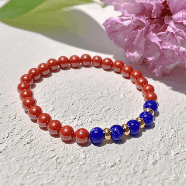 Bead Bracelet: Vermilion-Green Five Fortunes Auspicious D96
