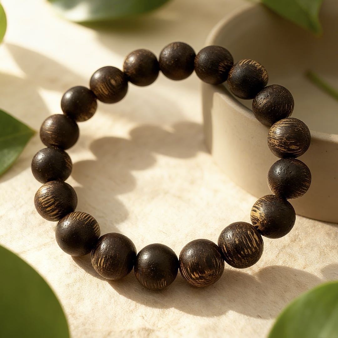 Agarwood Beaded Bracelet with Grain Patterns D152